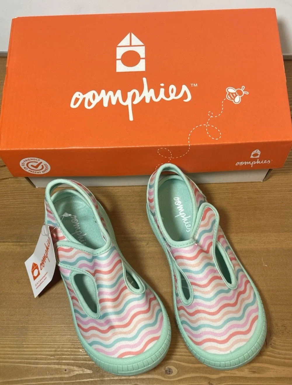 Oomphies Splash Girls Water Sandals Slip on Size 11 Youth Mint/Multicolored NEW